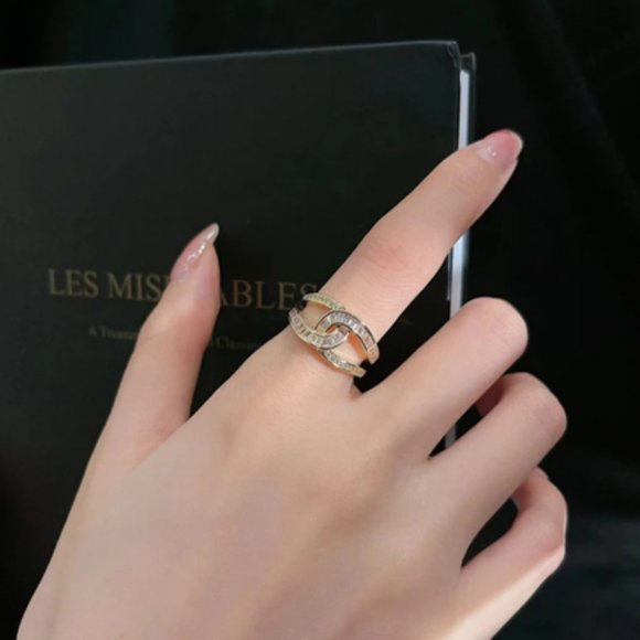 U-shaped Zircon Gold Adjustable Rings - Picture 2 of 4